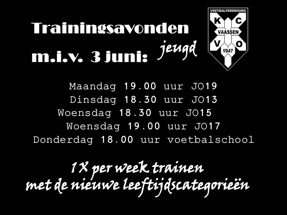 Trainingsavonden Jeugd m.i.v. 3 juni