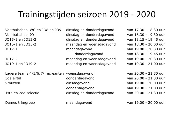Start trainingen seizoen 2019 - 2020